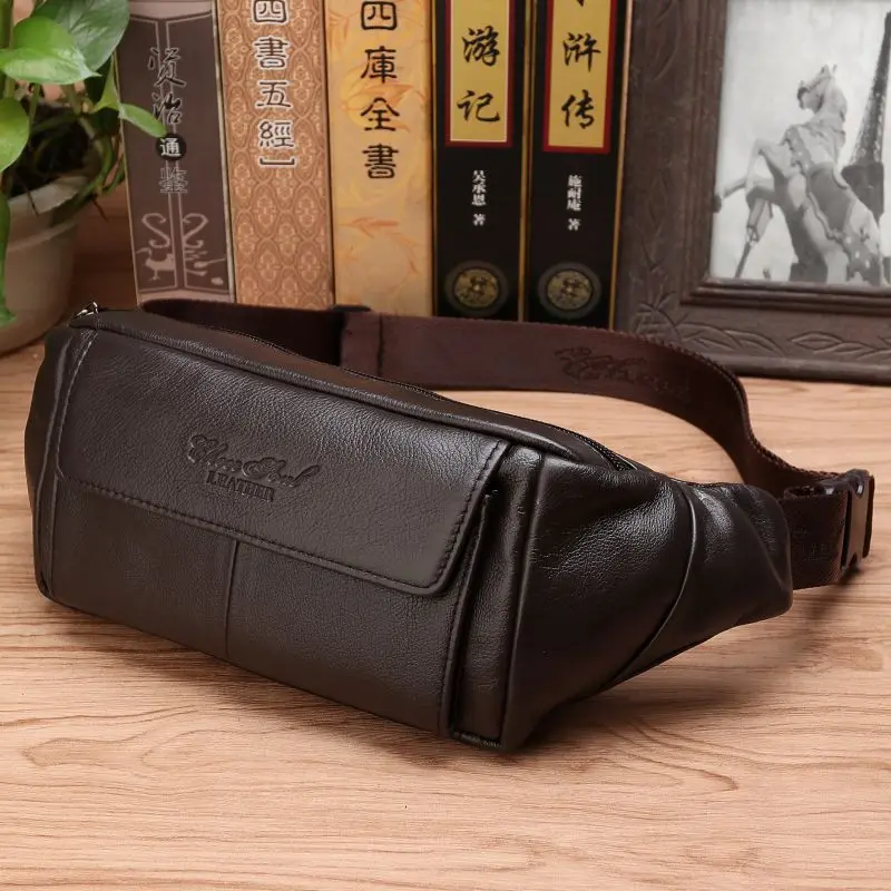 Men Accessories For Travel - Men Genuine Leather Belt Waist Pack