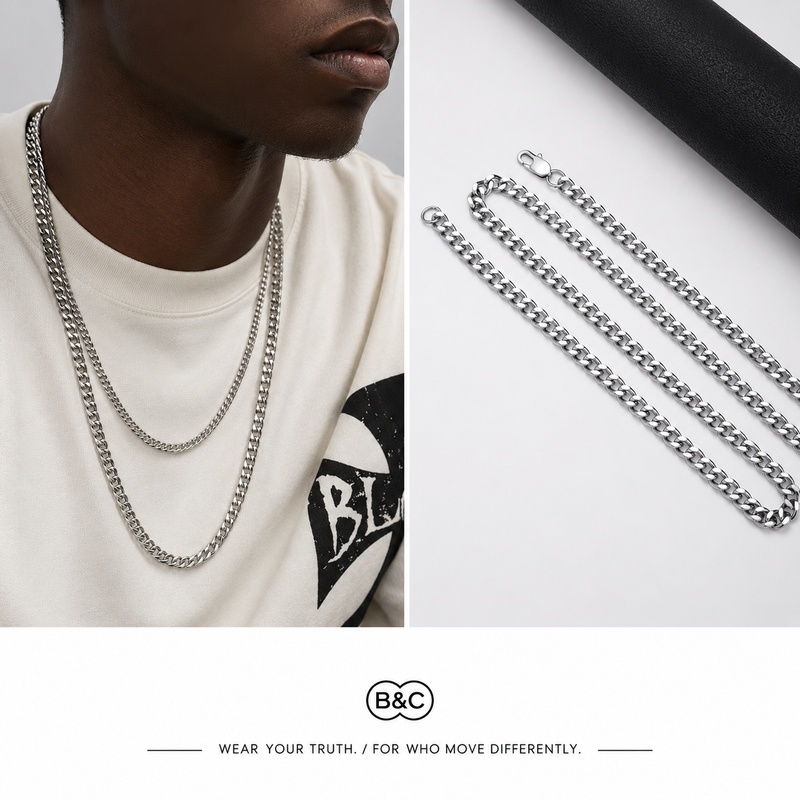 Men'S Accessories Chain - B&C Simple Titanium Cuban Chain 3