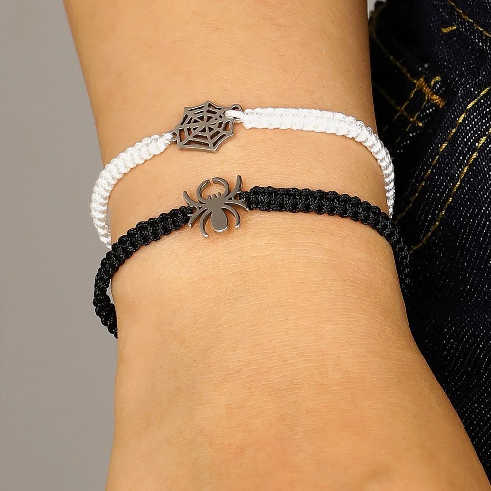 Men Accessories Aesthetic - 2Pcs Goth Spider Web Braided Bracelet